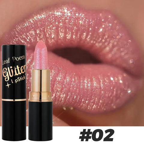 6 Colors Glitter Lipstick - Waterproof, Long-Lasting Diamond Pearlescent Metallic Lip Gloss for Women