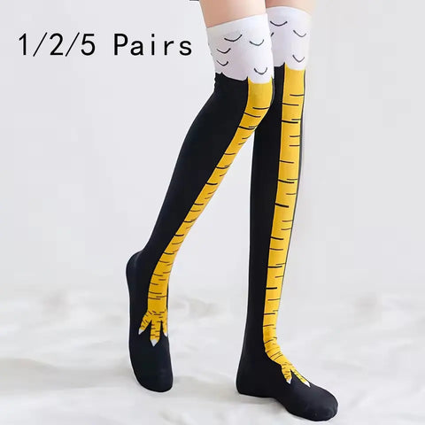 Trendy Cartoon Funny Chicken Claw Knee High Socks for Women - Fitness & Casual