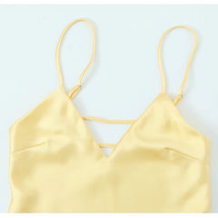 MUJER Yellow Satin Slip Dress for Women