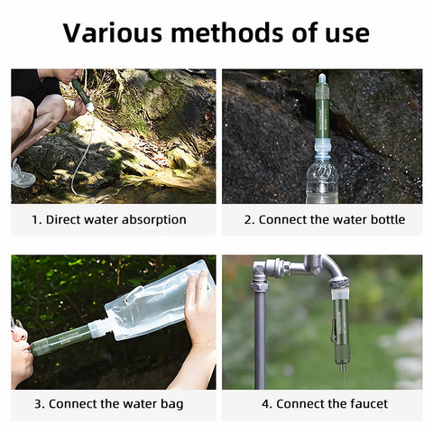 PACOONE Mini Camping Purification Water Filter Straw with TUP Carbon Fiber Water Bag for Survival & Emergency Supplies
