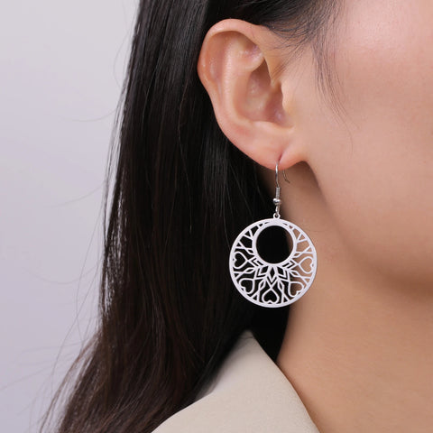Skyrim Bohemian Flower Filigree Drop Earrings - Stainless Steel Waterproof Dangle Earrings for Women