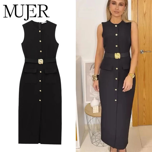 MUJER 2025 Women’s Black Office Long Dress