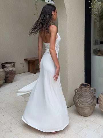 TARUXY Diepe V-hals Halter Lange Jurk - Elegante Geplooide Lint Zomervakantiejurk voor Vrouwen