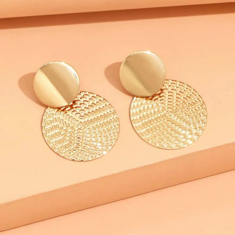 Bohemia Gold Color Big Round Earrings - Exaggerated Metal Geometric Long Circle Pendant for Women