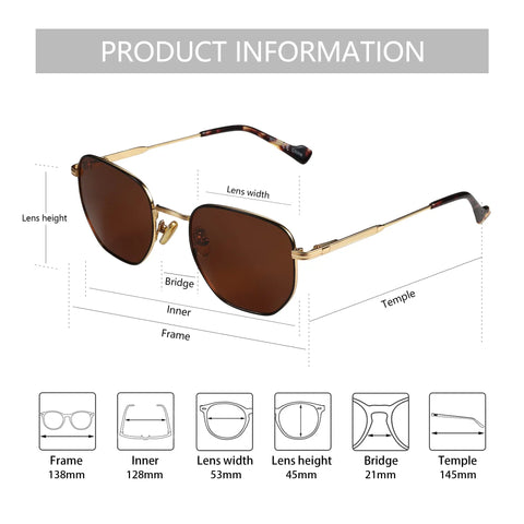 ZENOTTIC Hexagon gepolariseerde retro zonnebril - vintage metalen montuur UV400 unisex zonnebril