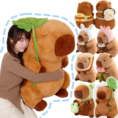 Lotus Leaf Capybara Plush Toy – Oyster, Bee & Cosplay Animal Designs with Backpack Accessories