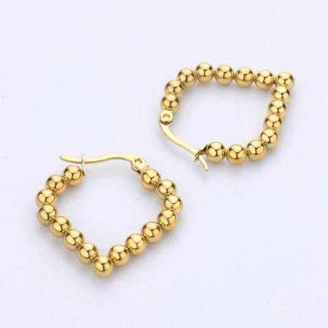 Vintage Beads Earrings for Women - Gold Plated Stainless Steel Geometric Hoop Earrings - Trending Luxury Christmas Jewelry Gift