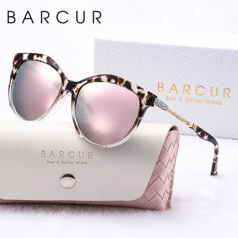BARCUR Ronde Cat-Eye Gepolariseerde Zonnebril – Ultralichte UV400 Dameszonnebril met Geschenkdoos