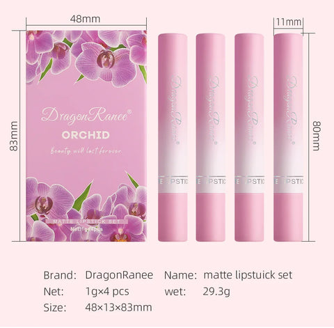 Dragon Ranee 4pcs/Set Matte Lipstick