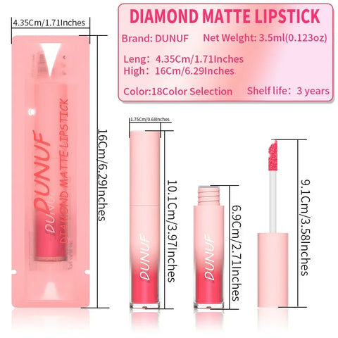 18 Color Diamond Glitter Lip Gloss - Waterproof Long Lasting Matte Liquid Lipstick for Women