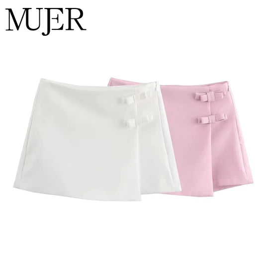MUJER 2025 Pink White Mini Skirt - Stylish Summer Bow Skort for Women