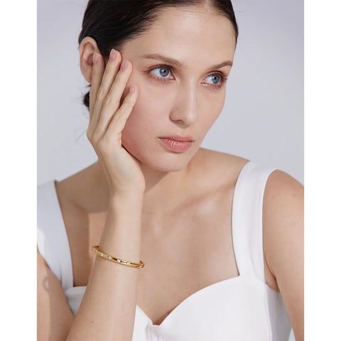 Yhpup Stylish Cubic Zirconia Stainless Steel Wrist Bangle Bracelet - 18K Gold Plated Waterproof Jewelry for Women