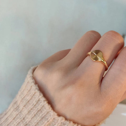 High Quality Wave Rings for Women - Minimalist Dainty Rays Texture Circle Ring in Stainless Steel