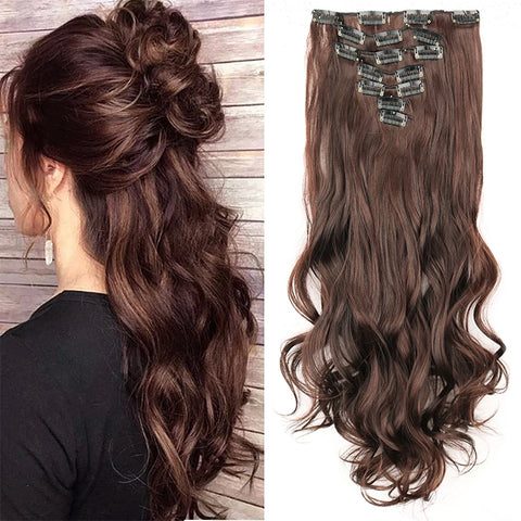 22-Inch Long Straight Wavy Hair Extensions Set