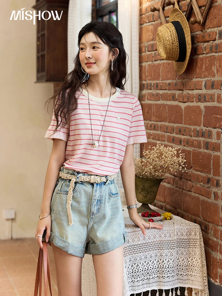 MISHOW Retro Light Blue Denim Shorts for Women