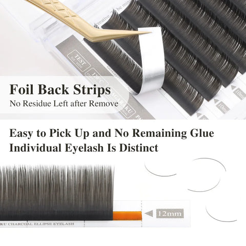 NAGARAKU Flat Ellipse Eyelash Extensions - Matte Gray Black, Super Soft Natural Look