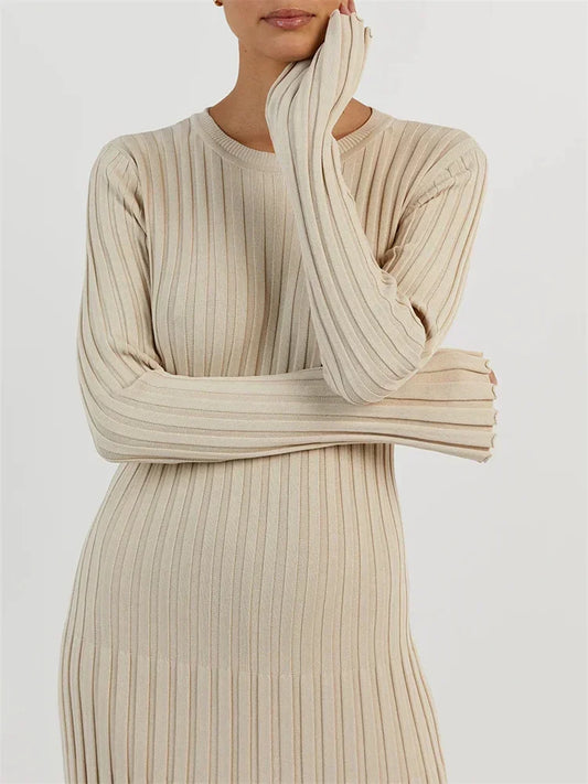 Tossy Lace-Up Female Knit Maxi Dress - Autumn High Waist Fashion