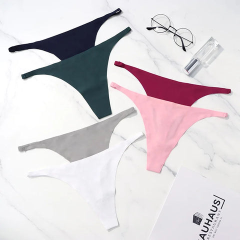4 Pcs Lot Seamless Ice Silk Thong Panties for Women - Thin Waistband Tangas