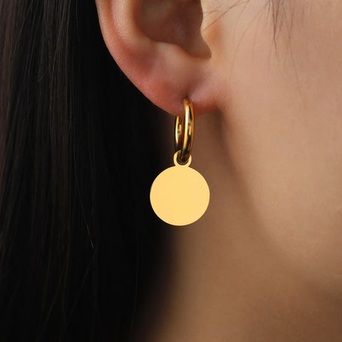 Skyrim Round Pendant Drop Earrings for Women - Minimalist Stainless Steel Hoop Jewelry Gift