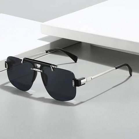 SHAUNA Vierkante Randloze Zonnebril – Heldere Oceaan Gradiënt Lens UV400 Unisex Retro Rivet Shades