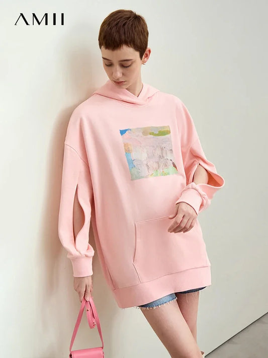 Amii Minimalism Women Sweatshirts - 2024 Autumn Art Print Hoodie
