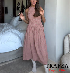 TRAFZA Women Elegant Plaid Vest Dress