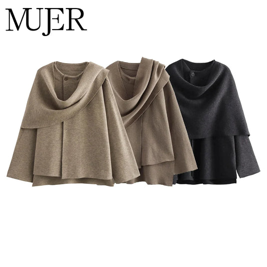 MUJER Pluche Winterjassen voor Dames - Asymmetrische Sjaal Halfseizoen Jas