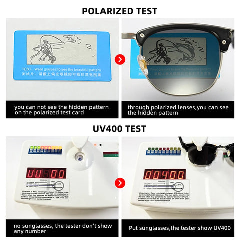 Klassieke gepolariseerde zonnebril met half montuur – Retro Rivet UV400 unisex anti-reflectie reiszonnebril