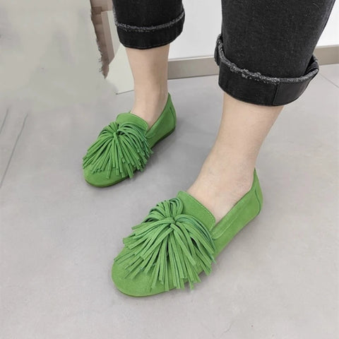 AIYUQI Women's Flat Shoes Genuine Leather 2025 New Tassel Women's Loafers Large Size Ballet Mary Jane Shoes For Women