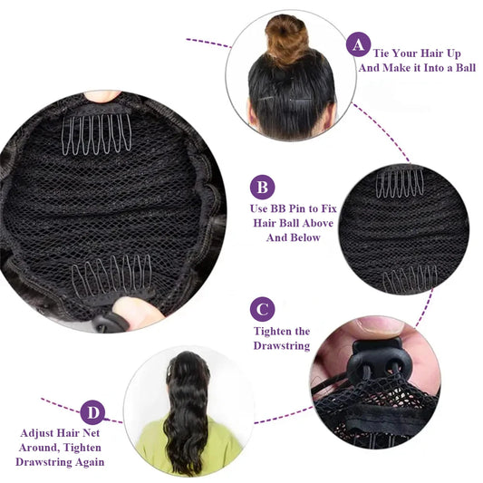 Body Wave Drawstring Ponytail - 100% Real Human Hair