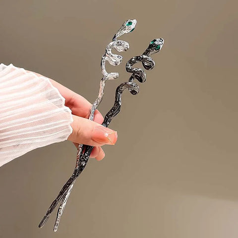 New Punk Snake Shape Hair Sticks - Fashion Metal Green Crystal Hair Accessories for Women