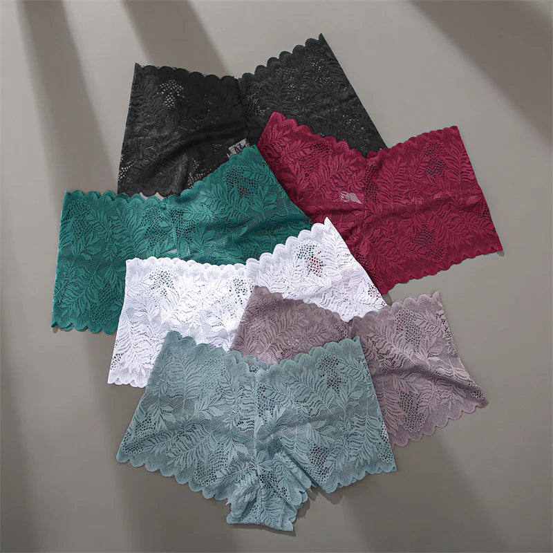 FINETOO 4pcs Lace Floral Boyshorts Underwear for Women
