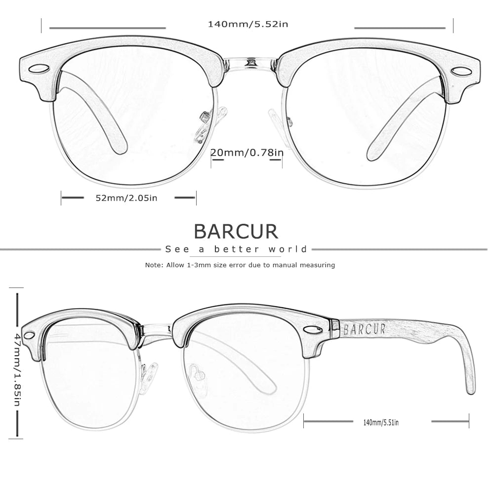 BARCUR Walnut Polarized Wooden Sunglasses – Handmade UV400 Unisex Eyewear