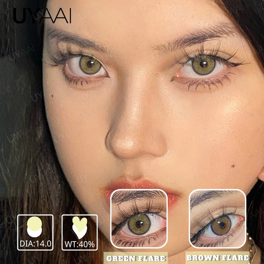 UYAAI 1Pair Green Brown Flare Color Contact Lenses