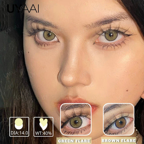 UYAAI 1Pair Green Brown Flare Color Contact Lenses
