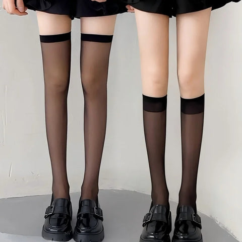 1/5 Pairs Summer Over The Knee Women's Socks – Stylish Calf Socks in White/Black for Cosplay and Everyday Wear