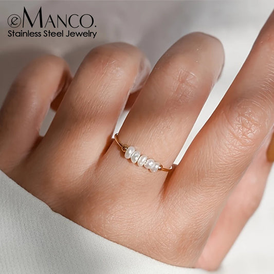 eManco Freshwater Pearl Gold-Plated Round Rings - Elegant Holiday Jewelry Gifts