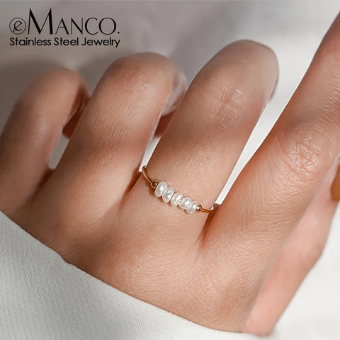 eManco Freshwater Pearl Gold-Plated Round Rings - Elegant Holiday Jewelry Gifts