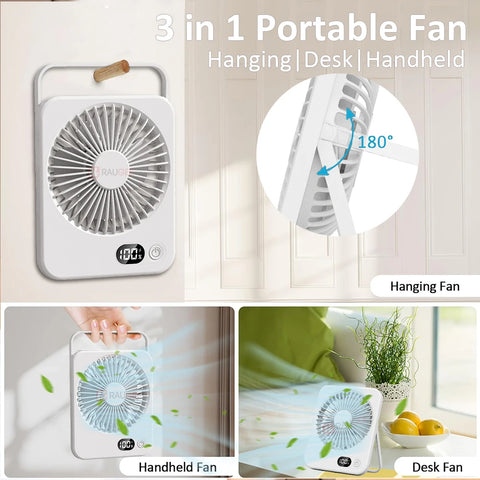 Draagbare mini USB oplaadbare bureauventilator met 5 snelheidsinstellingen 