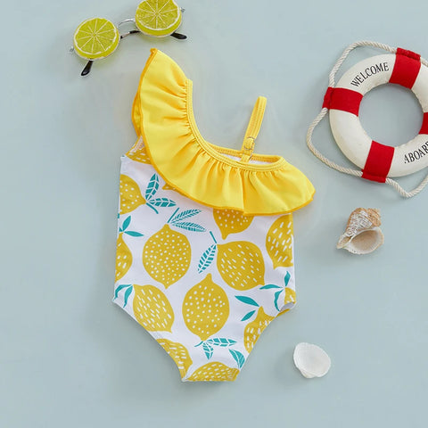 Tregren Girls Lemon Print Summer Swimsuit