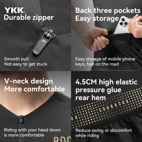 ROCKBROS Short Sleeve Windproof Cycling Jersey - Breathable Reflective Bike Sports Shirt with YKK Zipper