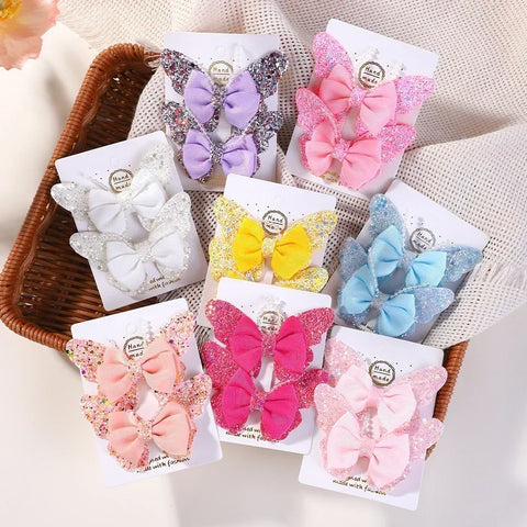 Rainbow Bows 3.15'' Glitter Butterfly Hair Clips for Women and Girls – Cute Barrettes for Kids
