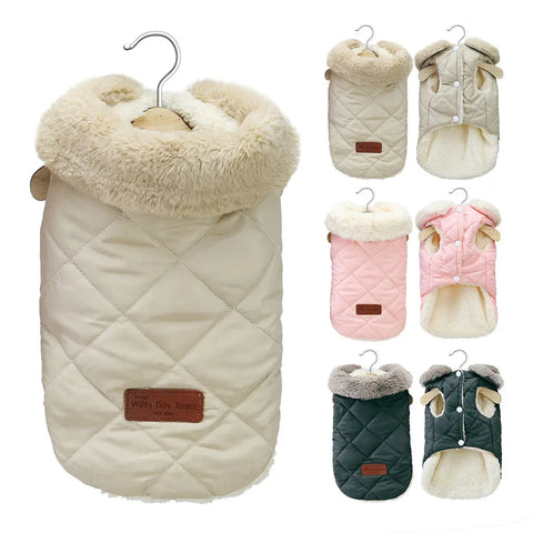 Warm Chihuahua Dog Cat Clothes Winter Fur Collar Small Dogs Puppy Coat Thick Cotton Pet Jacket Outfits for Small Dogs