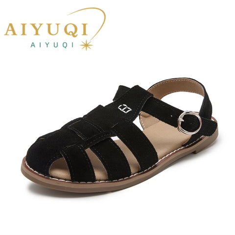 AIYUQI Retro Echt Lederen Holle Sandalen