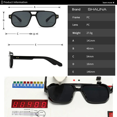 SHAUNA Retro Dubbele Brug Vierkante Zonnebril - Gradiënt UV400 Unisex Designer Zonnebrillen met Klinknagels