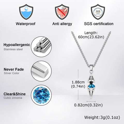 Stylish Blue Stone Necklaces for Men and Women - Stainless Steel Geometric Pendant Collar