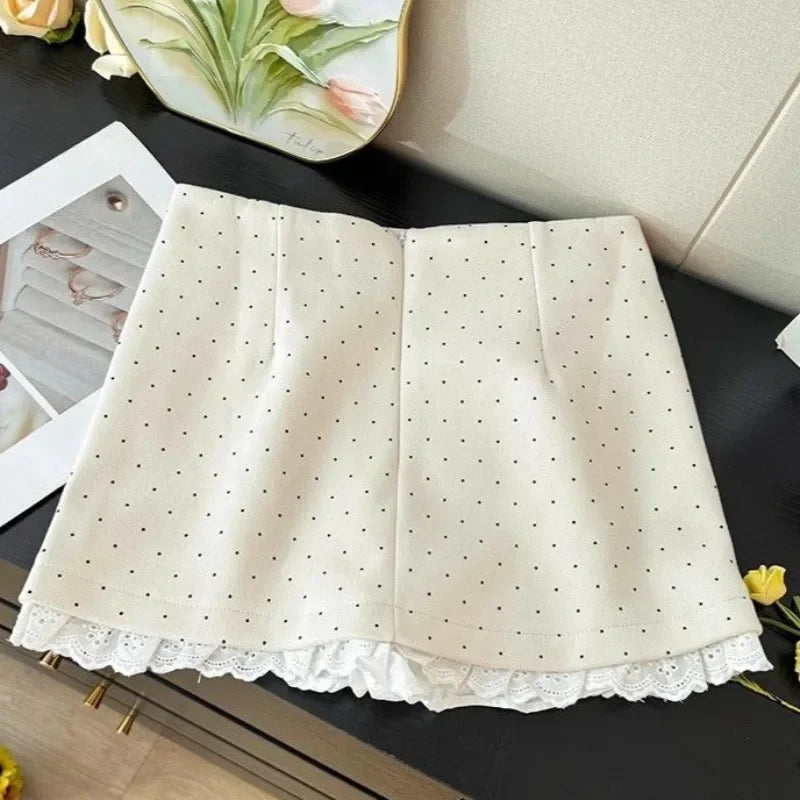 OCEANLOVE Lace Ruffles Mini Skirt - Spring Summer Polka Dot A-line Jupe Femme