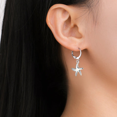Skyrim Gold Color Stainless Steel Women's Heart Starfish Sun Pendant Hoop Earrings - Fashion Jewelry Gift
