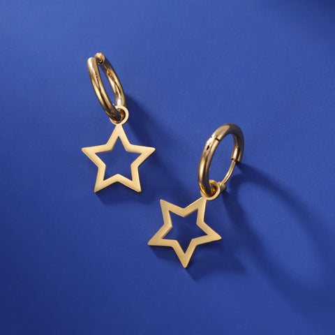 Skyrim Stainless Steel Star Drop Earrings - Gold Color Hoop Earrings for Women and Girls - Minimalist Wedding Jewelry Gift
