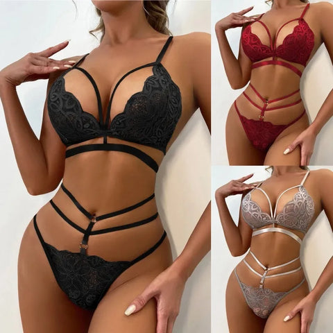 Elegant Plus Size Lace Lingerie Set for Women - Wire Free Sexy Underwear and Sleepwear